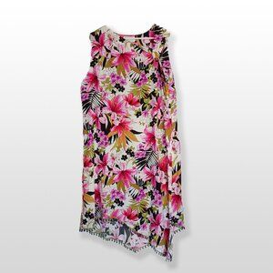 Key Lime Pie Pink Black Floral Dress Asymmetrical Beaded Hem Size XL
